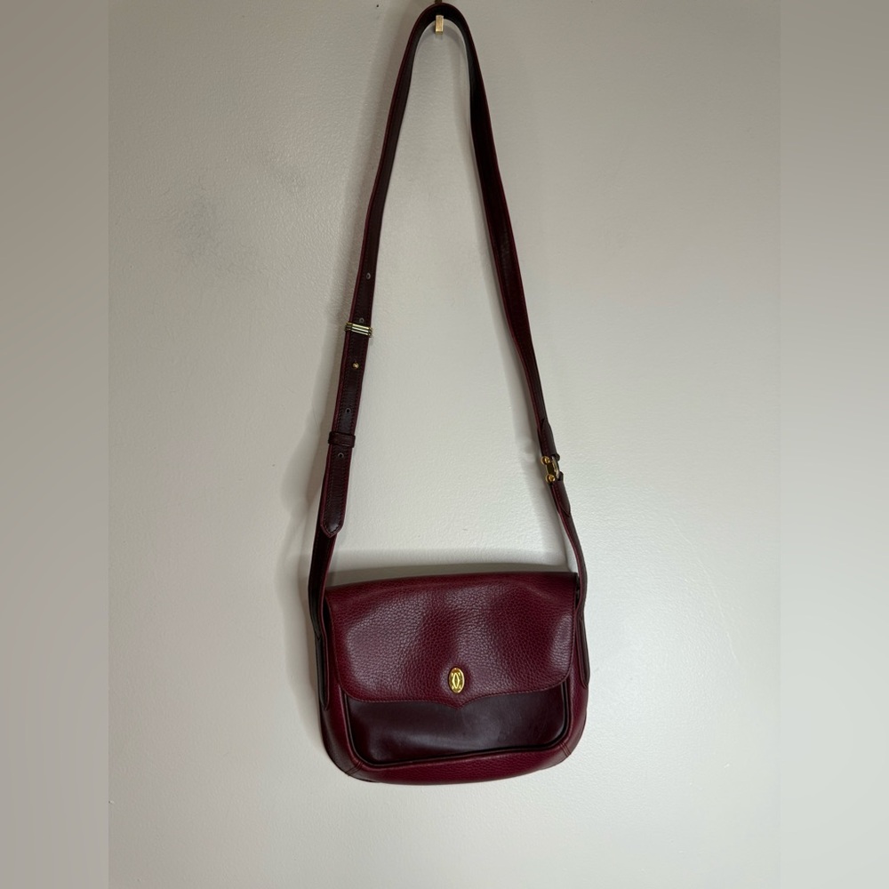Cartier Must Line Womens Burgundy Leather Crossbody Bag